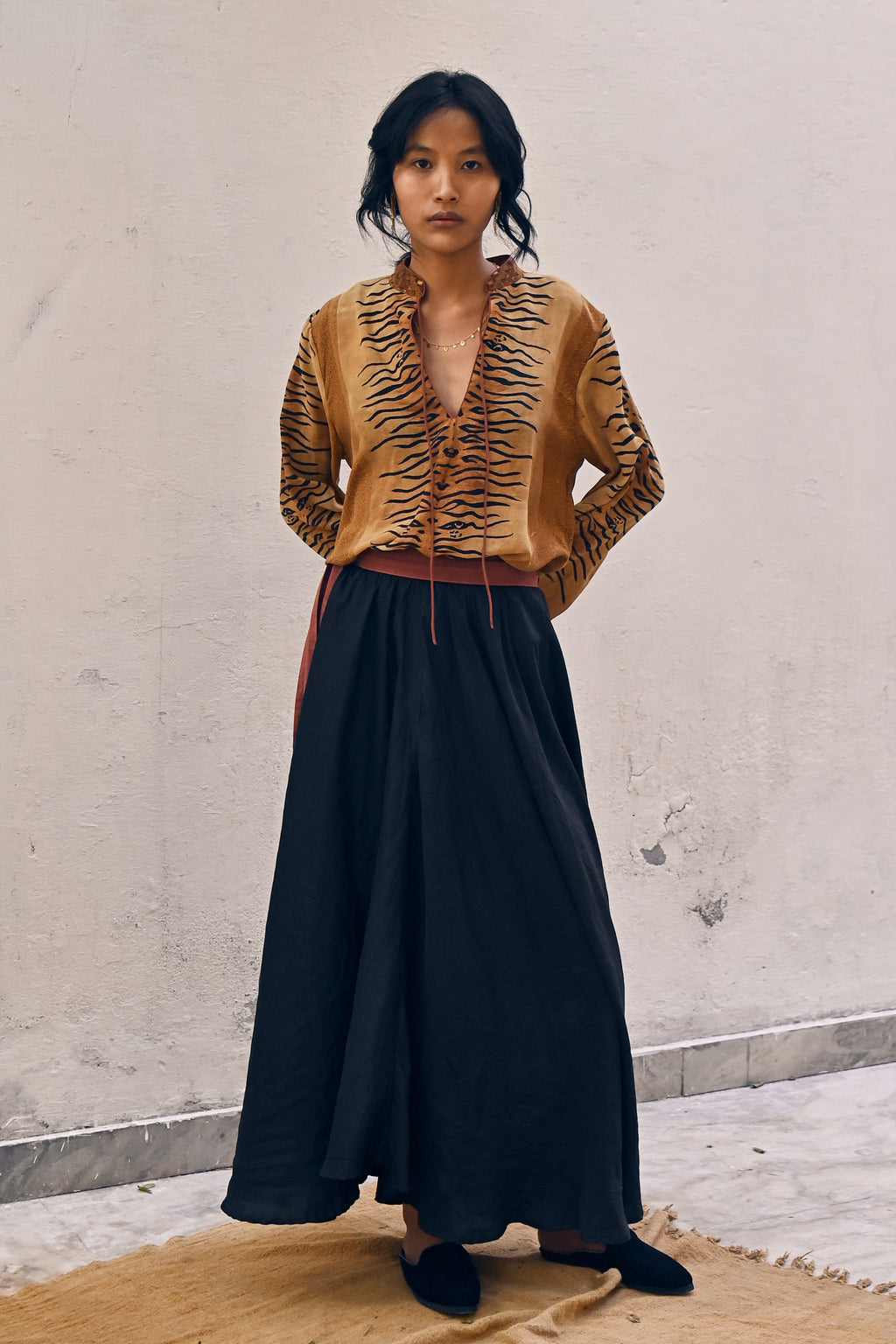 100% Habutai Silk Oleander Skirt from Savannah Collection by the White Raven Women Clothing