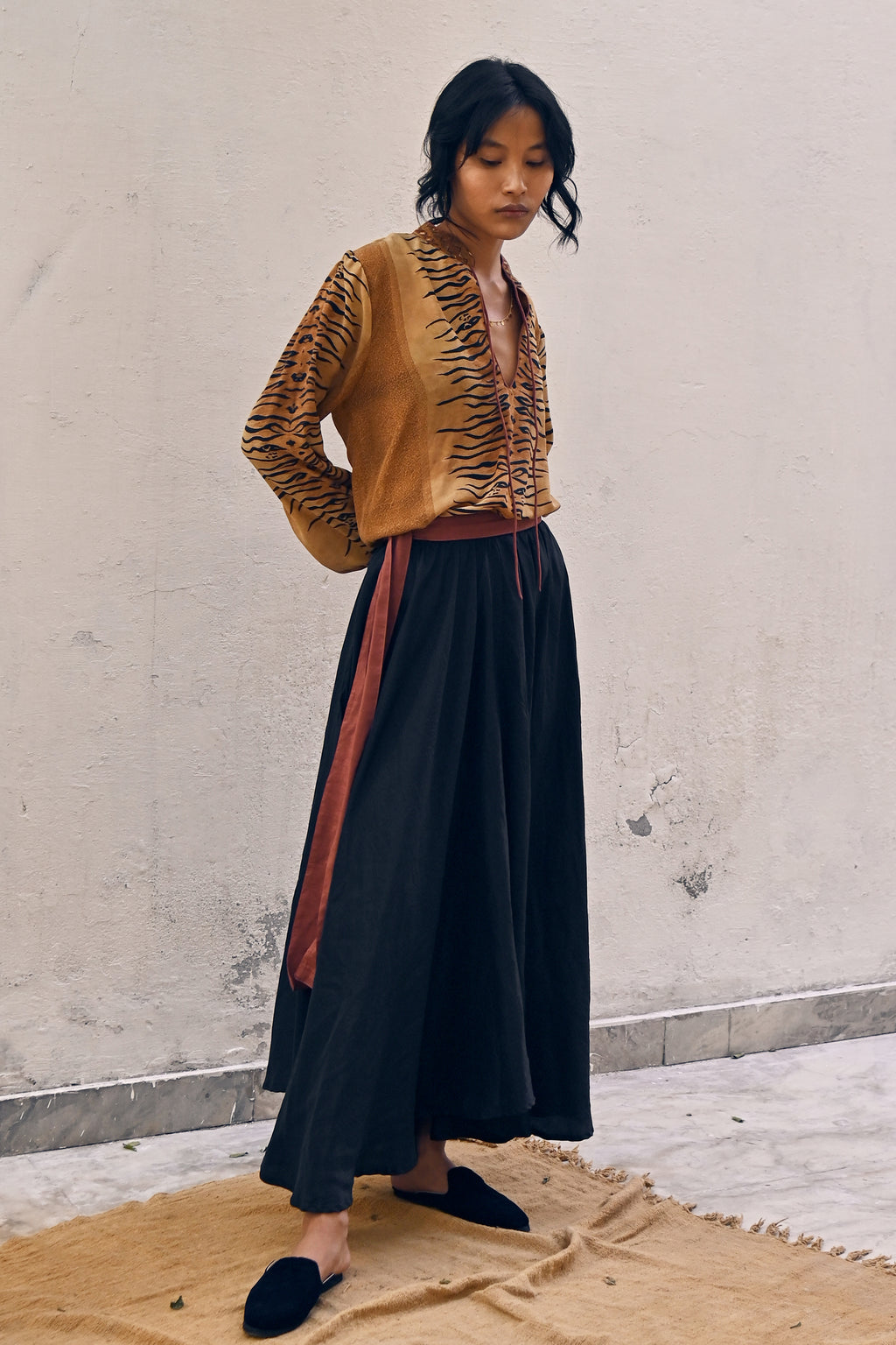 100% Habutai Silk Oleander Skirt from Savannah Collection by the White Raven Women Clothing