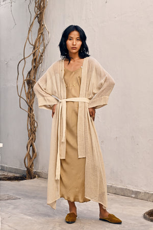 Hand loomed Raw Silk Gauze Kimono Savannah Collection by The White Raven